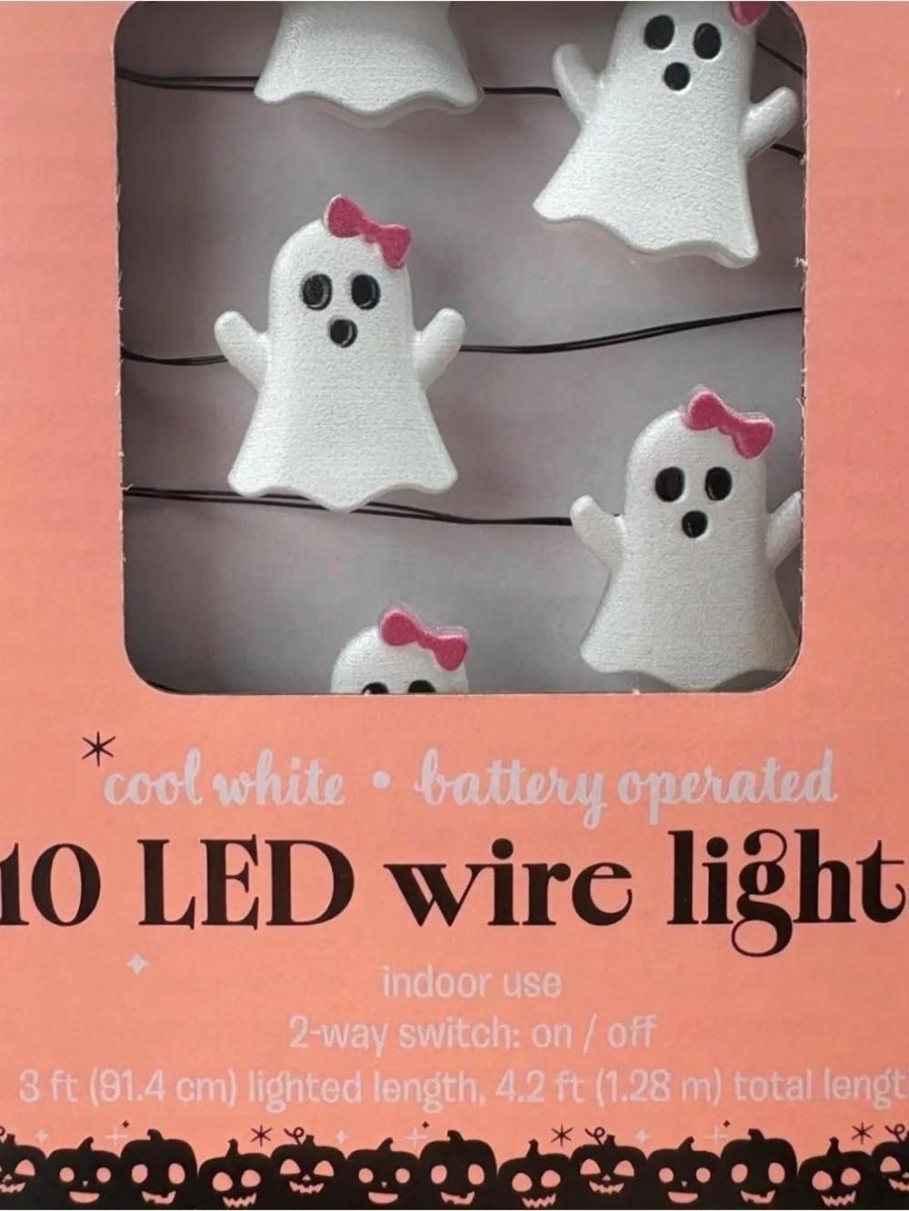 Ghost String Lights with Pink Bows - Cool White LED Holiday Decor